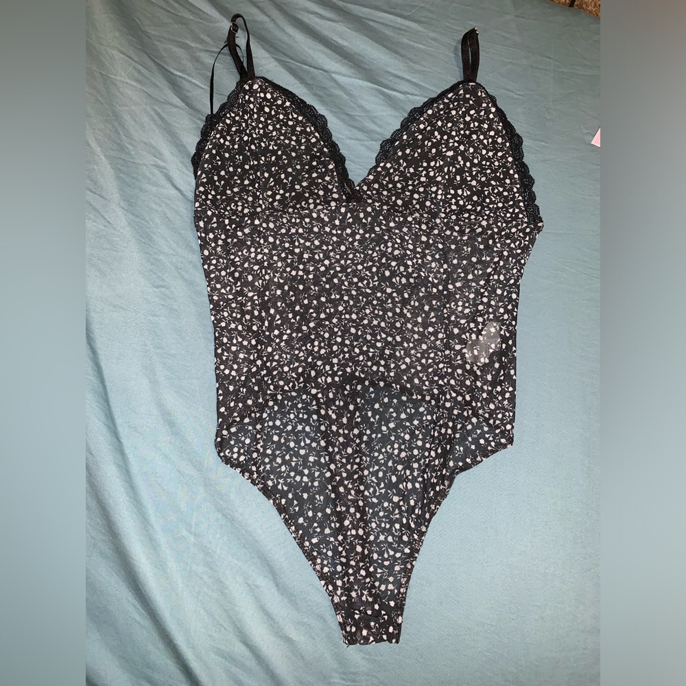 Black and white floral body suit